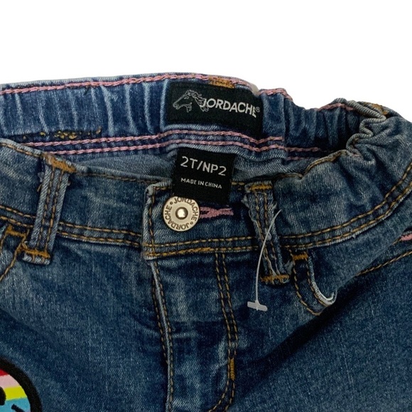 Jordache Jean Retro Hippie 60’s Distressed Dark Wash Embroidered Patches Girl 2T - Picture 6 of 16